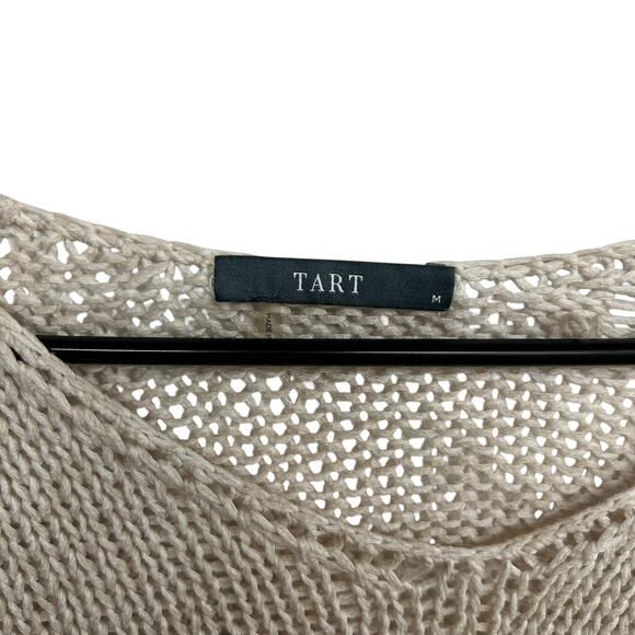 Tart Beige Open Knit Sweater M Coastal Grandma Minimalist Quiet Luxury Layering - Picture 5 of 7